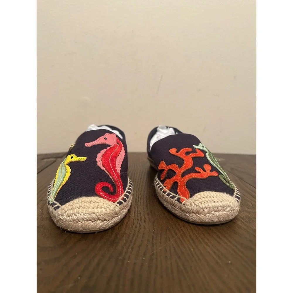 Tory Burch SeaHorse Espadrille Women's Flats Size 7.5 M Navy Blue